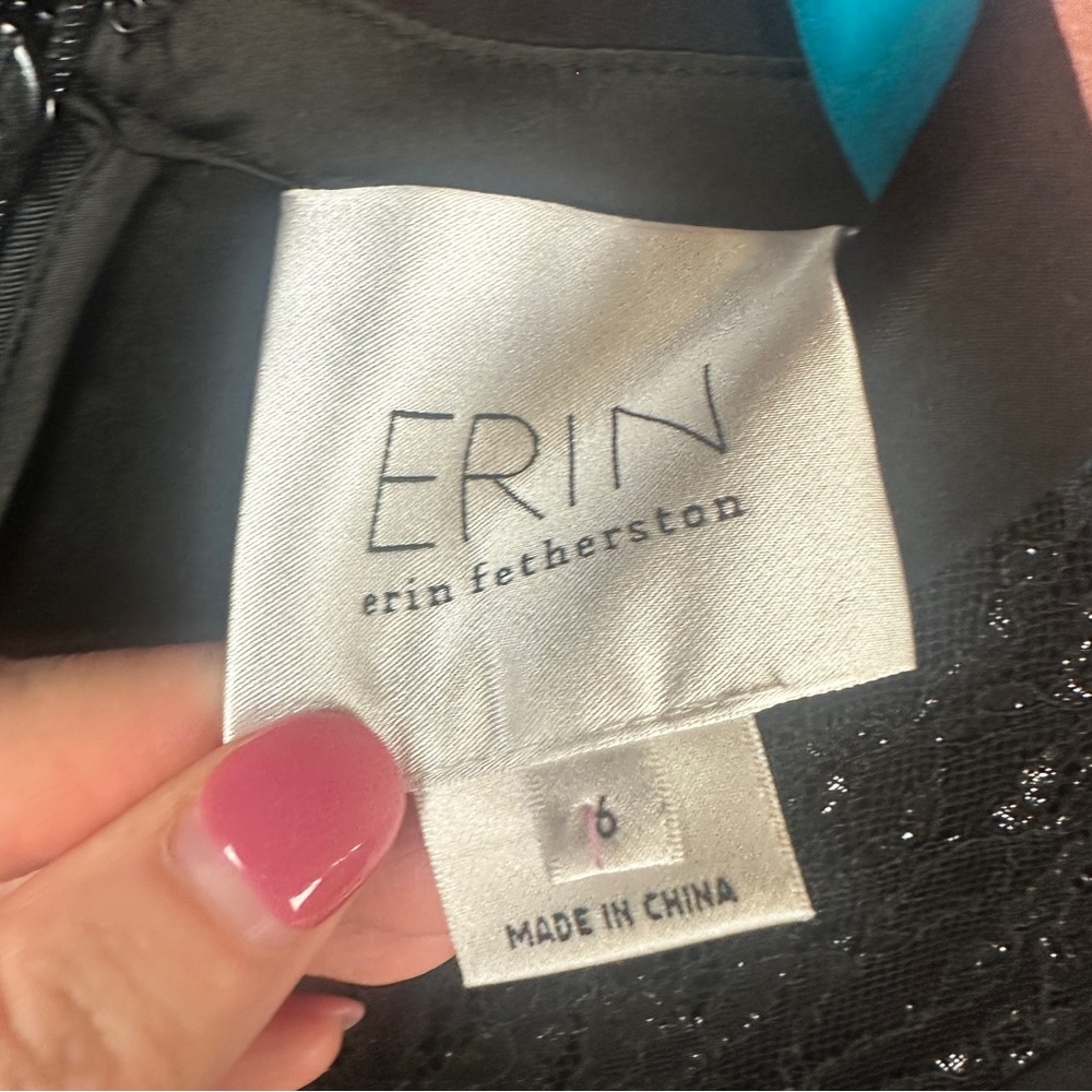 ERIN by Erin Fetherston Black Long Sleeve Dress with Lace and Collar Size 6 - Picture 4 of 9